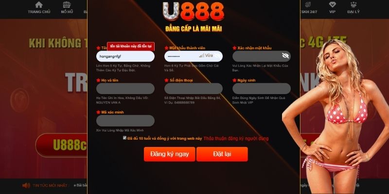 Mẫu đăng ký tài khoản U888